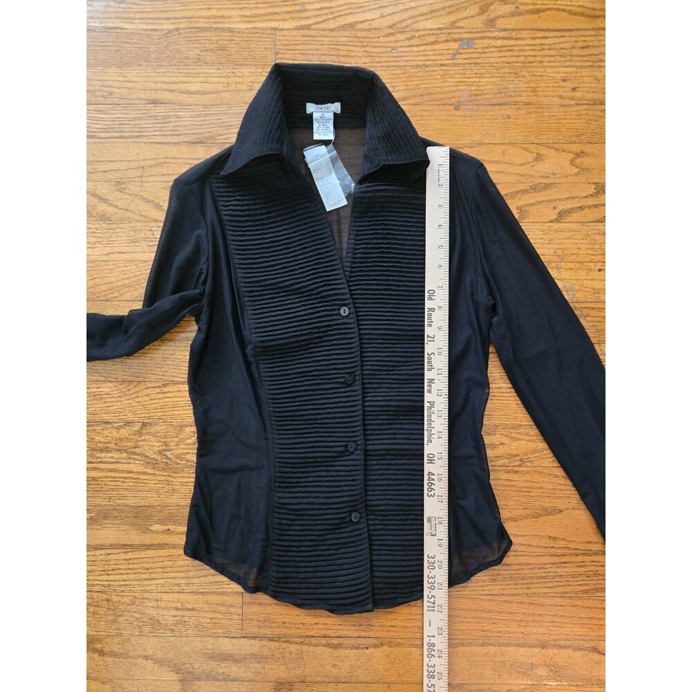 VTG Y2K Cache Button Front Long Sleeve Pleated Blouse Black Size 6 NWT - Picture 7 of 7